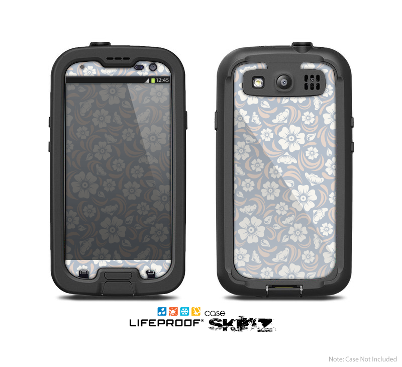 The Subtle White and Blue Floral Laced V32 Skin For The Samsung Galaxy S3 LifeProof Case