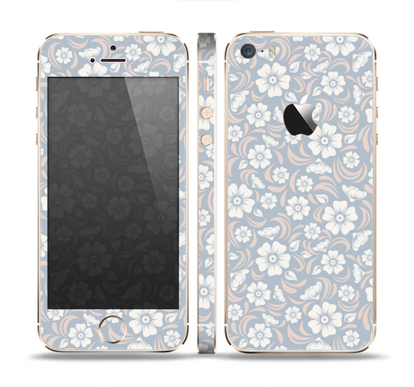 The Subtle White and Blue Floral Laced V32 Skin Set for the Apple iPhone 5s