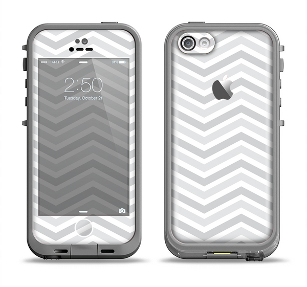 The Subtle Wide White & Gray Chevron Apple iPhone 5c LifeProof Fre Case Skin Set