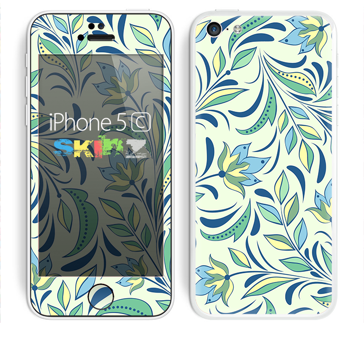 The Sutble Green Floral Vector Pattern Skin for the Apple iPhone 5c