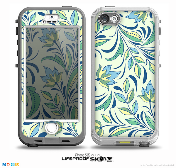 The Sutble Green Floral Vector Pattern Skin for the iPhone 5-5s NUUD LifeProof Case for the LifeProof Skin