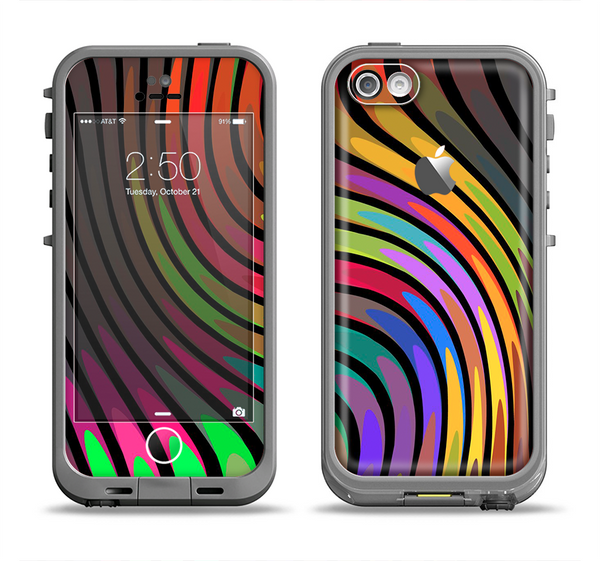 The Swirled Neon Abstract Lines Apple iPhone 5c LifeProof Fre Case Skin Set