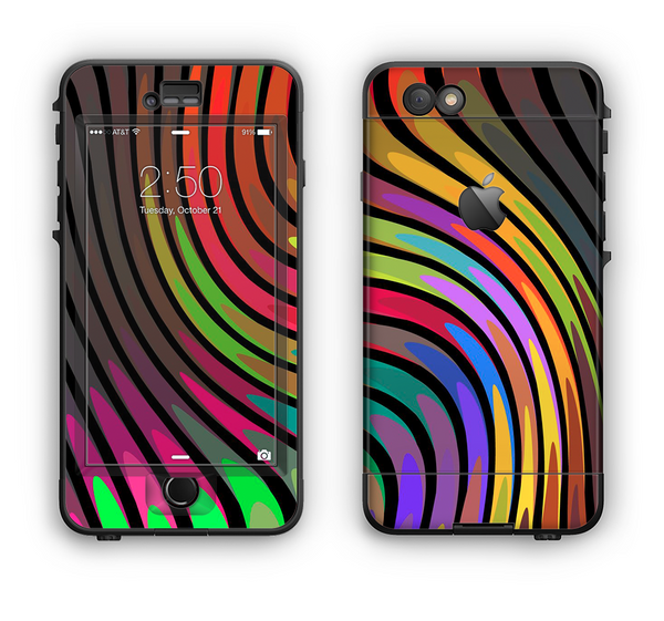 The Swirled Neon Abstract Lines Apple iPhone 6 LifeProof Nuud Case Skin Set