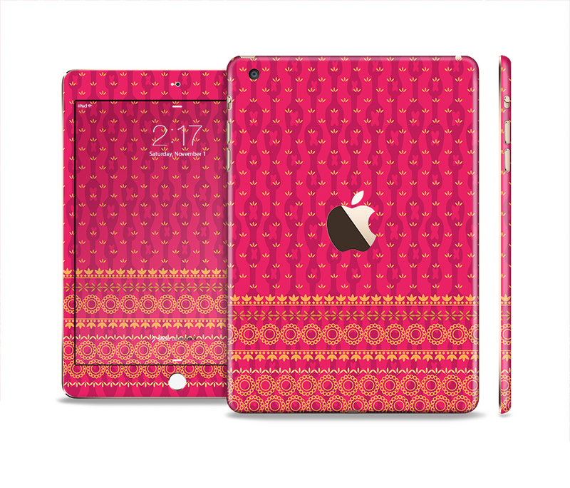 The Tall Pink & Orange Floral Vector Pattern Full Body Skin Set for the Apple iPad Mini 3