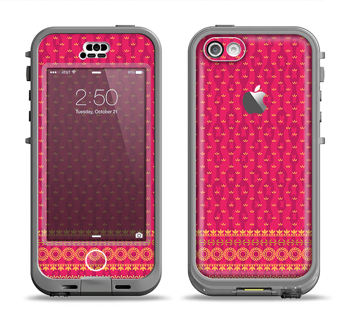The Tall Pink & Orange Vintage Pattern Apple iPhone 5c LifeProof Nuud Case Skin Set
