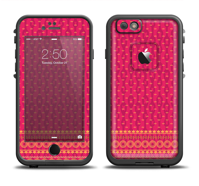 The Tall Pink & Orange Vintage Pattern Apple iPhone 6 LifeProof Fre Case Skin Set