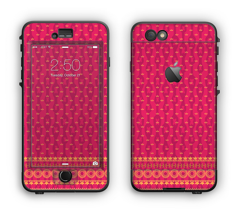 The Tall Pink & Orange Vintage Pattern Apple iPhone 6 LifeProof Nuud Case Skin Set
