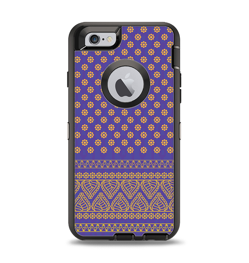 The Tall Purple & Orange Floral Vector Pattern Apple iPhone 6 Otterbox Defender Case Skin Set