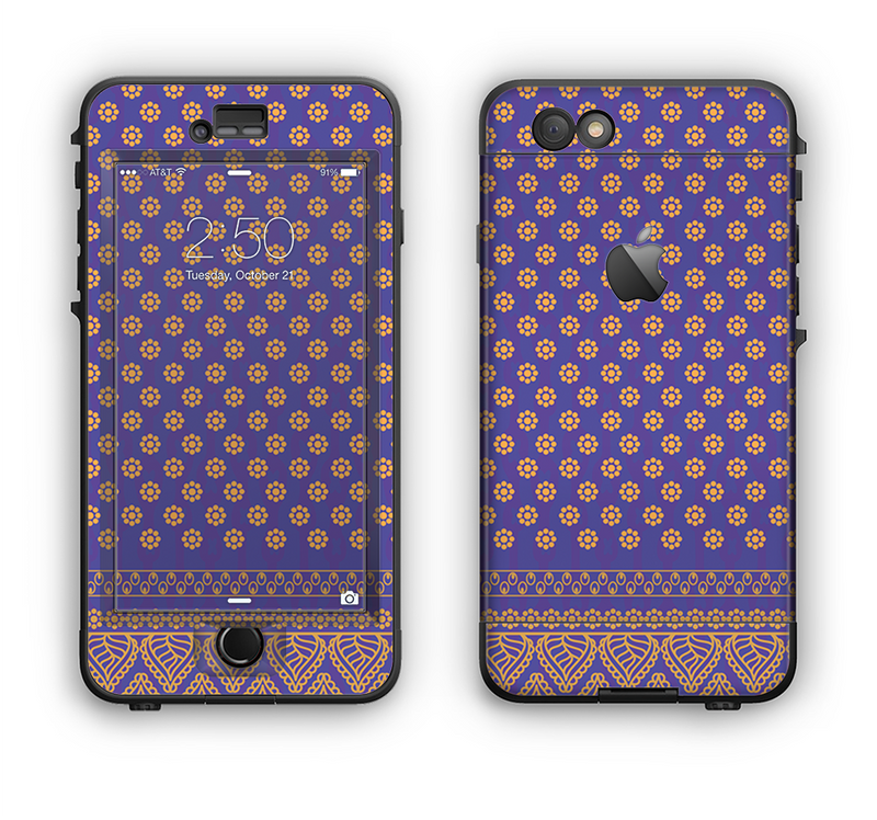 The Tall Purple & Orange Vintage Pattern Apple iPhone 6 LifeProof Nuud Case Skin Set