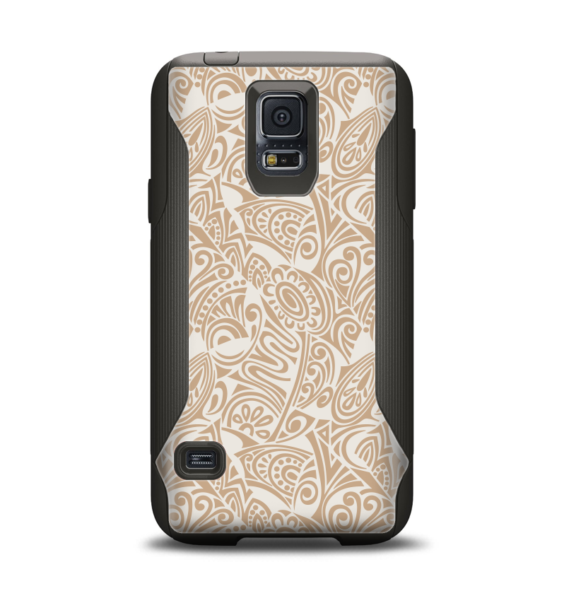 The Tan Abstract Vector Pattern Samsung Galaxy S5 Otterbox Commuter Case Skin Set