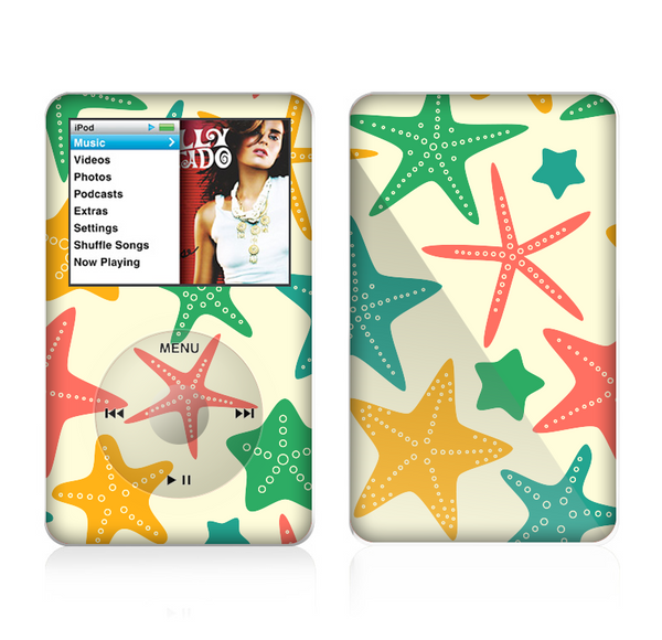 The Tan And Colorful Vector StarFish Skin For The Apple iPod Classic