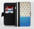 The Tan & Blue Polka Dotted Pattern Ink-Fuzed Leather Folding Wallet Credit-Card Case for the Apple iPhone 6/6s, 6/6s Plus, 5/5s and 5c