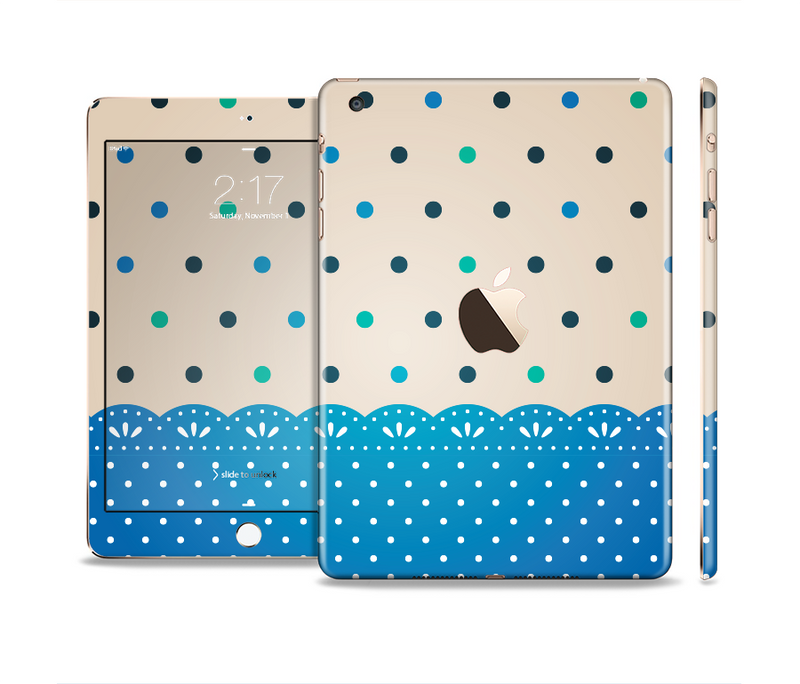 The Tan & Blue Polka Dotted Pattern Full Body Skin Set for the Apple iPad Mini 3
