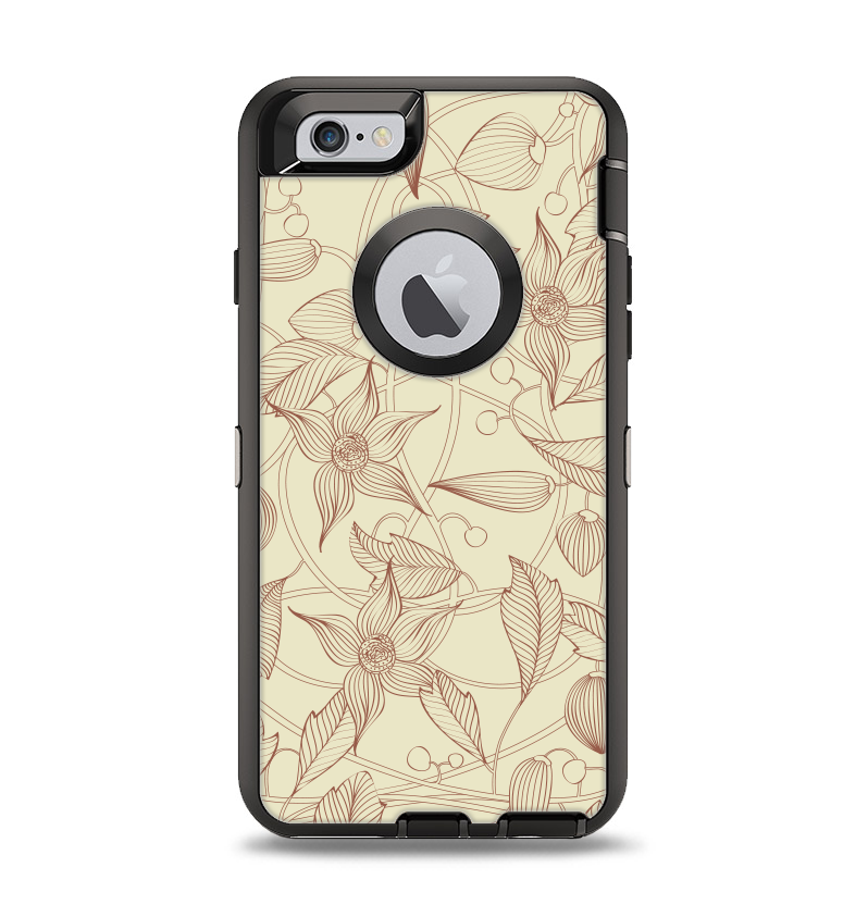 The Tan & Brown Floral Laced Pattern Apple iPhone 6 Otterbox Defender Case Skin Set