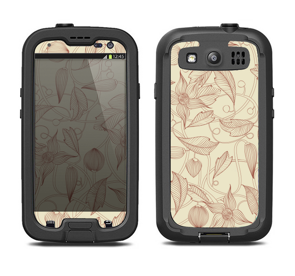 The Tan & Brown Floral Laced Pattern Samsung Galaxy S3 LifeProof Fre Case Skin Set