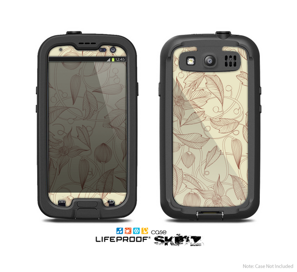 The Tan & Brown Floral Laced Pattern Skin For The Samsung Galaxy S3 LifeProof Case