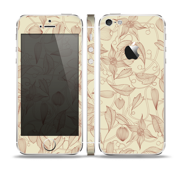The Tan & Brown Floral Laced Pattern Skin Set for the Apple iPhone 5
