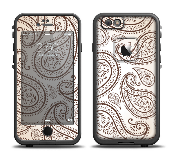 The Tan Highlighted Paisley Pattern Apple iPhone 6 LifeProof Fre Case Skin Set