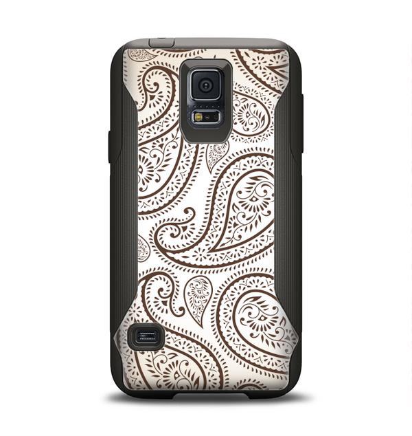 The Tan Highlighted Paisley Pattern Samsung Galaxy S5 Otterbox Commuter Case Skin Set