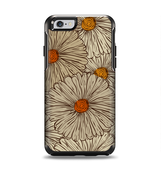 The Tan & Orange Tipped Flowers Pattern Apple iPhone 6 Otterbox Symmetry Case Skin Set
