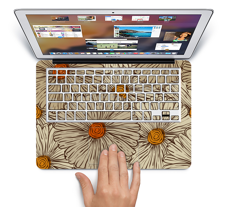 The Tan & Orange Tipped Flowers Pattern Skin Set for the Apple MacBook Pro 15" with Retina Display