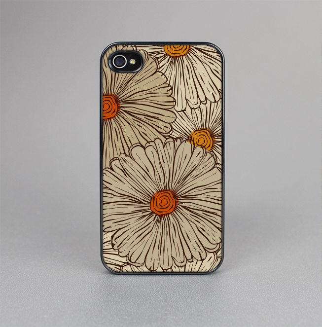 The Tan & Orange Tipped Flowers Pattern Skin-Sert for the Apple iPhone 4-4s Skin-Sert Case