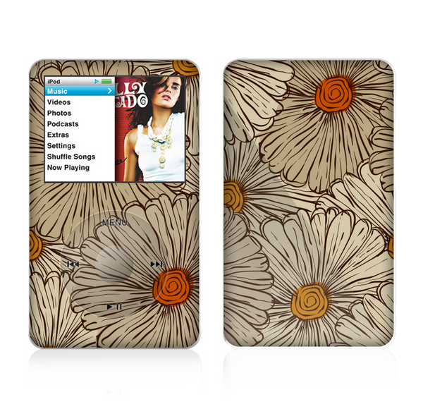 The Tan & Orange Tipped Flowers Pattern Skin For The Apple iPod Classic