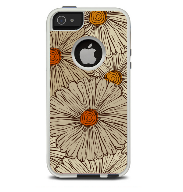 The Tan & Orange Tipped Flowers Pattern Skin For The iPhone 5-5s Otterbox Commuter Case