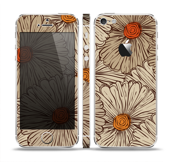 The Tan & Orange Tipped Flowers Pattern Skin Set for the Apple iPhone 5