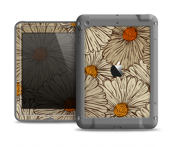 The Tan & Orange Tipped Flowers Pattern Apple iPad Mini LifeProof Fre Case Skin Set