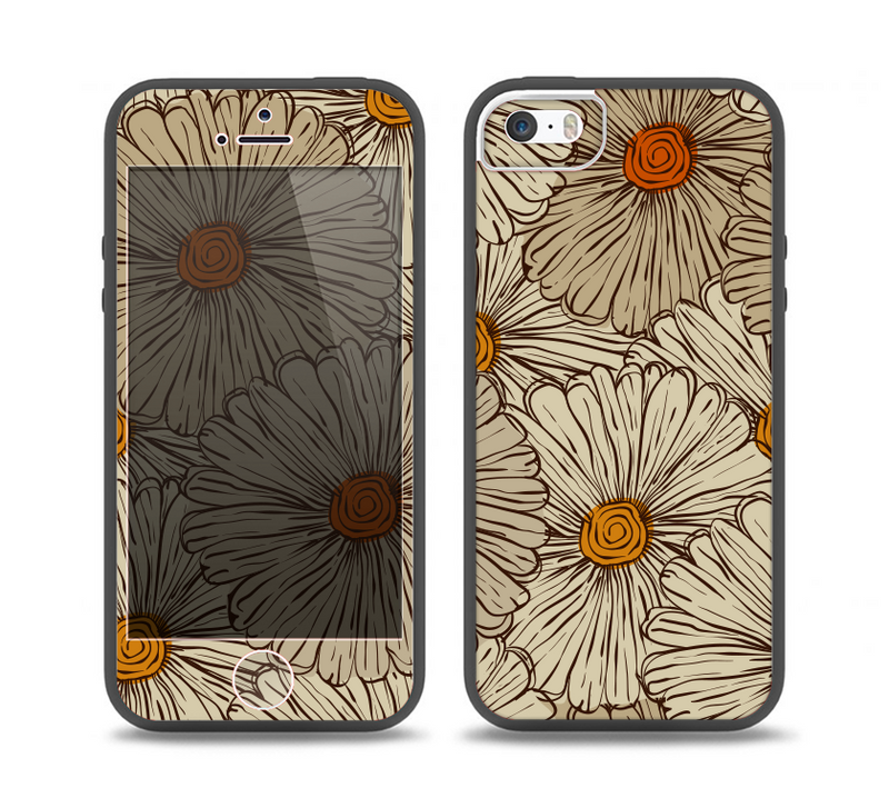 The Tan & Orange Tipped Flowers Pattern Skin Set for the iPhone 5-5s Skech Glow Case