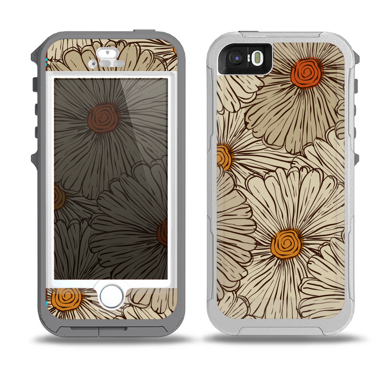 The Tan & Orange Tipped Flowers Pattern Skin for the iPhone 5-5s OtterBox Preserver WaterProof Case