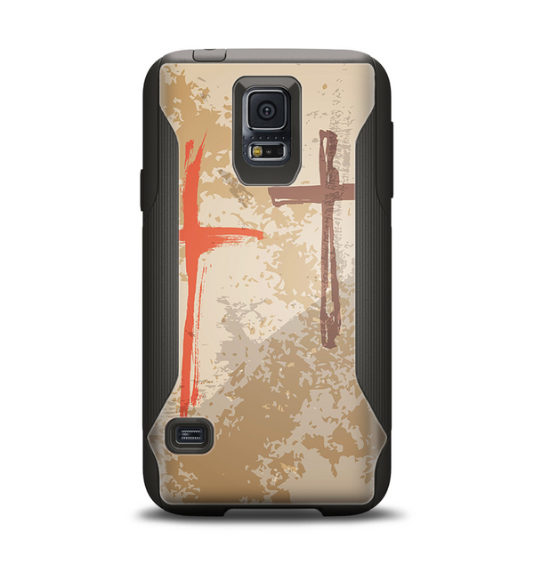 The Tan Splattered Color-Crosses Samsung Galaxy S5 Otterbox Commuter Case Skin Set