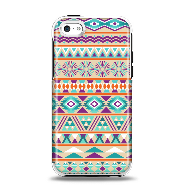 The Tan & Teal Aztec Pattern V4 Apple iPhone 5c Otterbox Symmetry Case Skin Set