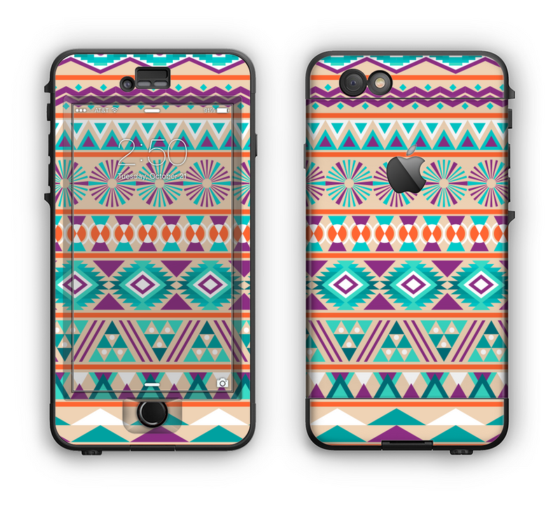 The Tan & Teal Aztec Pattern V4 Apple iPhone 6 LifeProof Nuud Case Skin Set