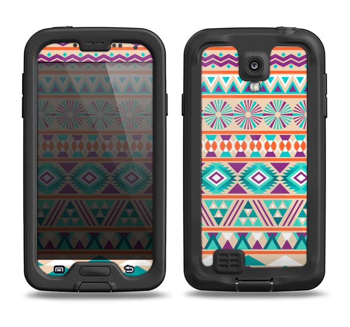 The Tan & Teal Aztec Pattern V4 Samsung Galaxy S4 LifeProof Fre Case Skin Set