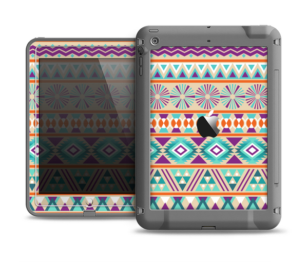 The Tan & Teal Aztec Pattern V4 Apple iPad Mini LifeProof Fre Case Skin Set