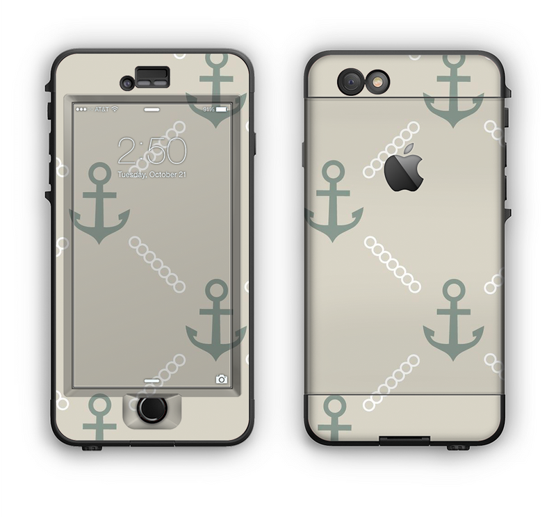 The Tan Vintage Solid Color Anchor Linked Apple iPhone 6 LifeProof Nuud Case Skin Set