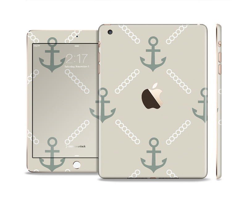 The Tan Vintage Solid Color Anchor Linked Full Body Skin Set for the Apple iPad Mini 3