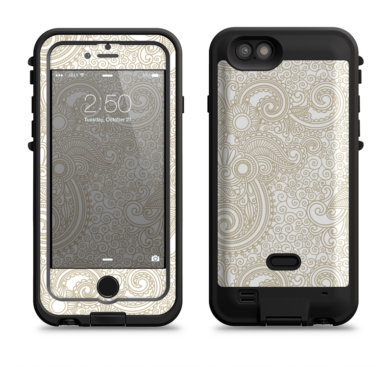 the tan white vintage floral pattern  iPhone 6/6s Plus LifeProof Fre POWER Case Skin Kit
