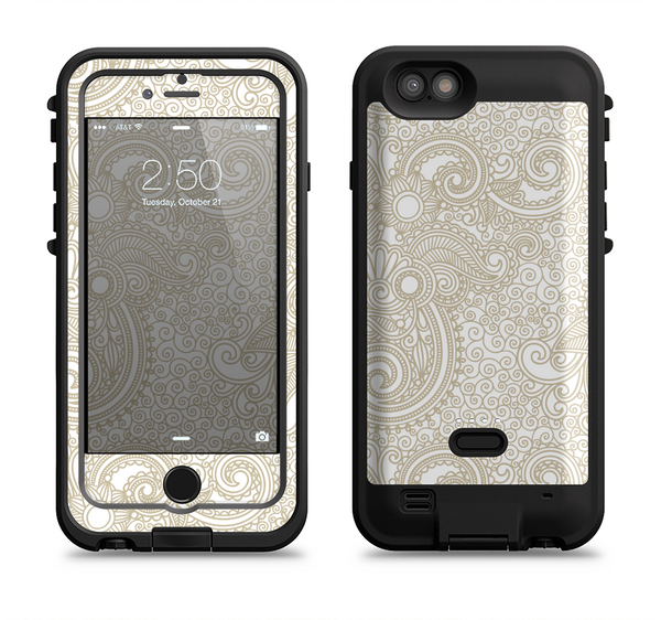 The Tan & White Vintage Floral Pattern Apple iPhone 6/6s LifeProof Fre POWER Case Skin Set