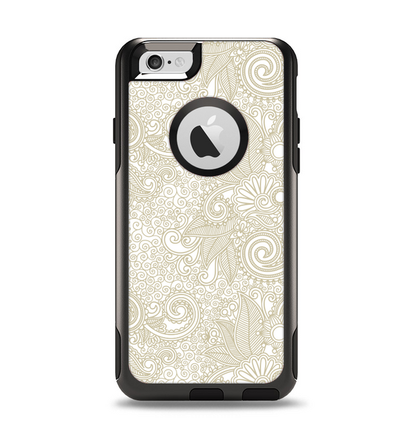 The Tan & White Vintage Floral Pattern Apple iPhone 6 Otterbox Commuter Case Skin Set