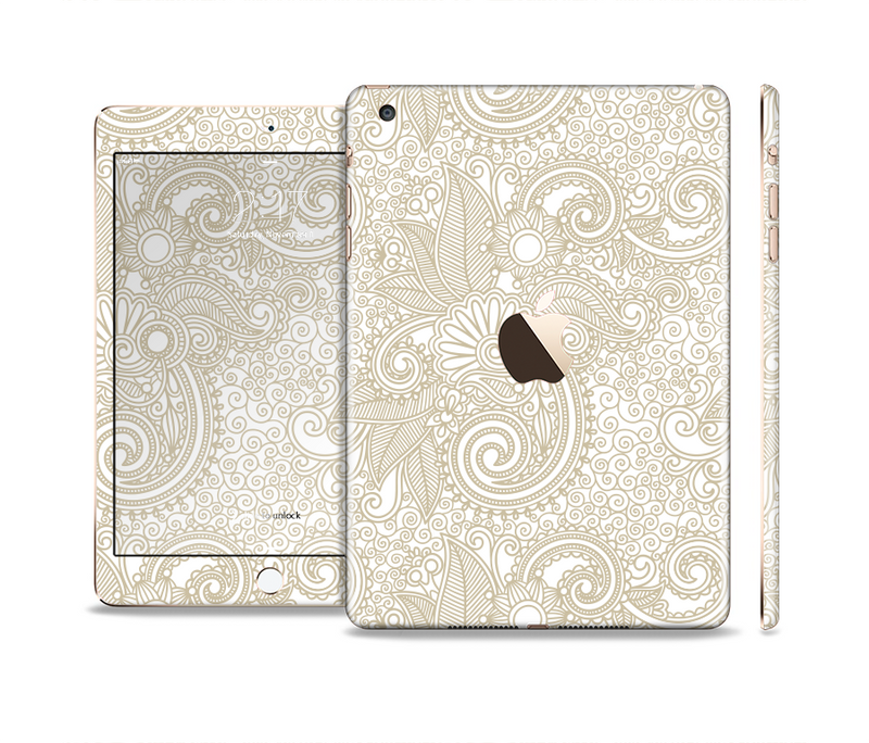 The Tan & White Vintage Floral Pattern Full Body Skin Set for the Apple iPad Mini 3