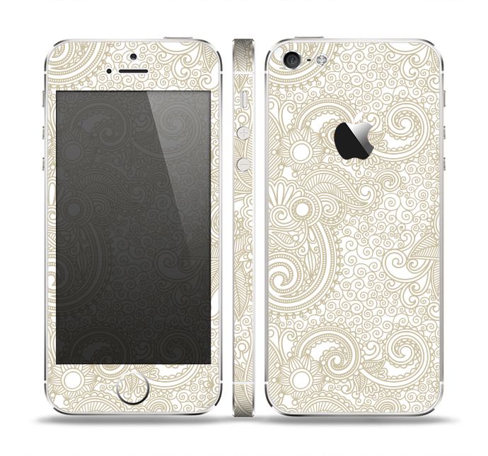 The Tan & White Vintage Floral Pattern Skin Set for the Apple iPhone 5