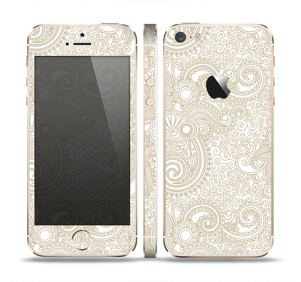 The Tan & White Vintage Floral Pattern Skin Set for the Apple iPhone 5s