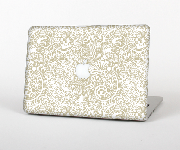 The Tan & White Vintage Floral Pattern Skin Set for the Apple MacBook Pro 15" with Retina Display