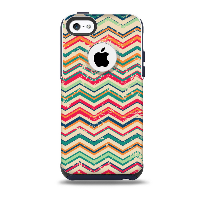 The Tan and Colored Chevron Pattern V55 Skin for the iPhone 5c OtterBox Commuter Case