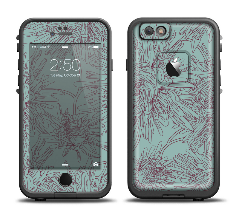The Teal Aster Flower Lined Apple iPhone 6/6s Plus LifeProof Fre Case Skin Set