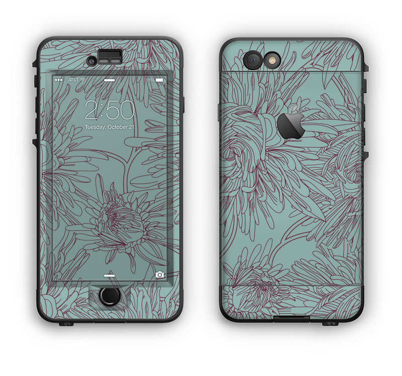 The Teal Aster Flower Lined Apple iPhone 6 LifeProof Nuud Case Skin Set