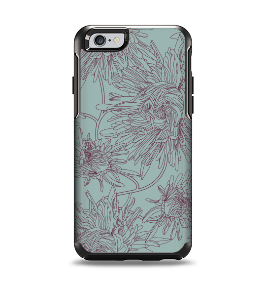 The Teal Aster Flower Lined Apple iPhone 6 Otterbox Symmetry Case Skin Set